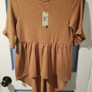 Women's Tan Ruffle Sleeve Top